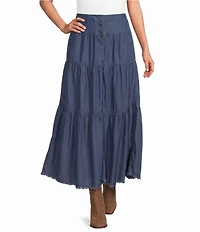 John Mark Denim Elastic Back Tiered A-Line Skirt