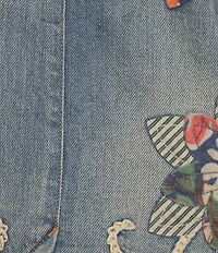 John Mark Denim Floral Applique Embroidered V-Neck Sleeveless Button Front Vest