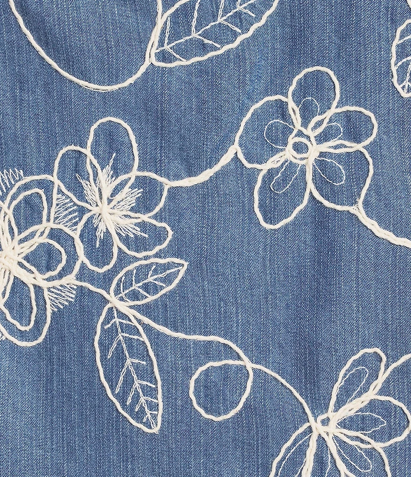 John Mark Denim Floral Embroidered Crochet Trim Scoop Neck Sleeveless Tie-back Top