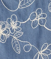 John Mark Denim Floral Embroidered Crochet Trim Scoop Neck Sleeveless Tie-back Top