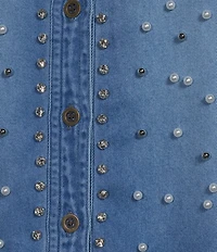John Mark Denim Point Collar Long Sleeve Embellished Shirt