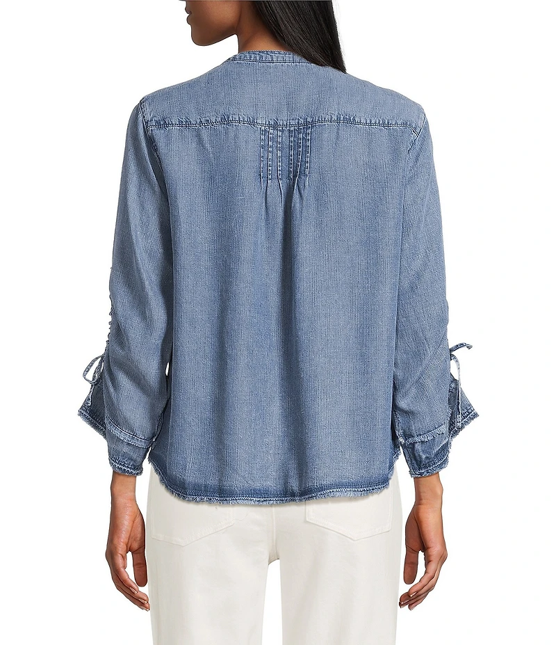 John Mark Denim Round Neck 3/4 Cinched Sleeve Tunic