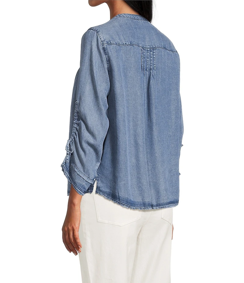 John Mark Denim Round Neck 3/4 Cinched Sleeve Tunic