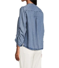 John Mark Denim Round Neck 3/4 Cinched Sleeve Tunic