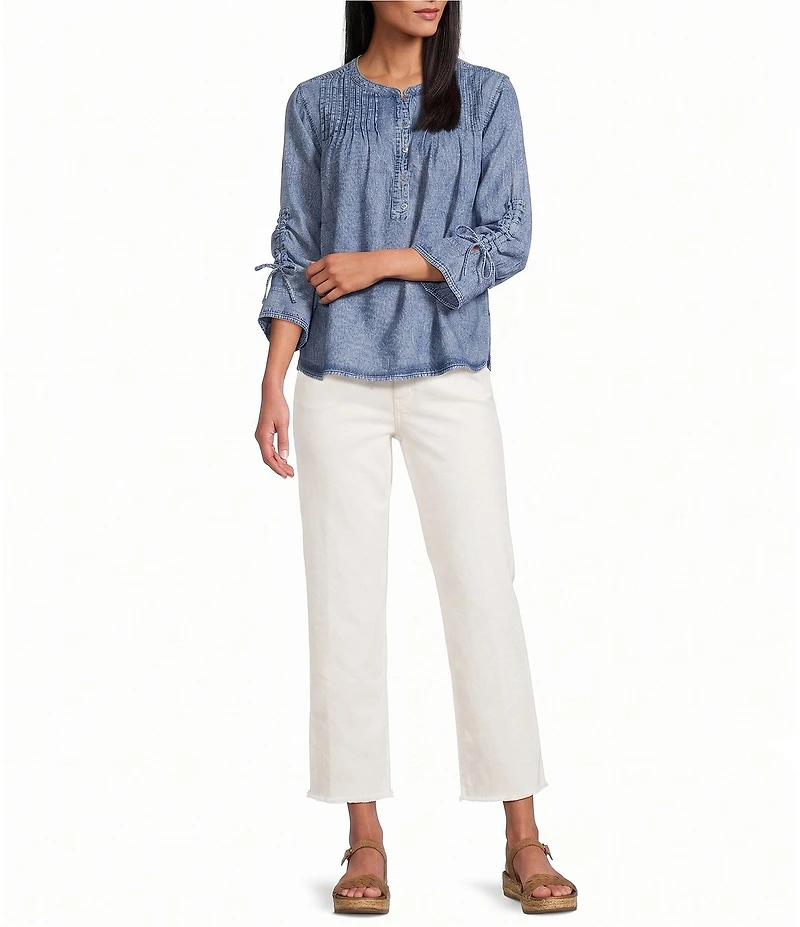 John Mark Denim Round Neck 3/4 Cinched Sleeve Tunic