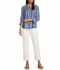 John Mark Denim Round Neck 3/4 Cinched Sleeve Tunic