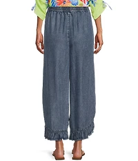 John Mark Denim Ruffle Petal Fringe Tie Front Wide Leg Pants