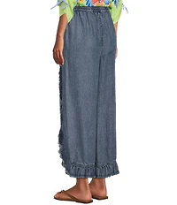 John Mark Denim Ruffle Petal Fringe Tie Front Wide Leg Pants