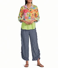 John Mark Denim Ruffle Petal Fringe Tie Front Wide Leg Pants