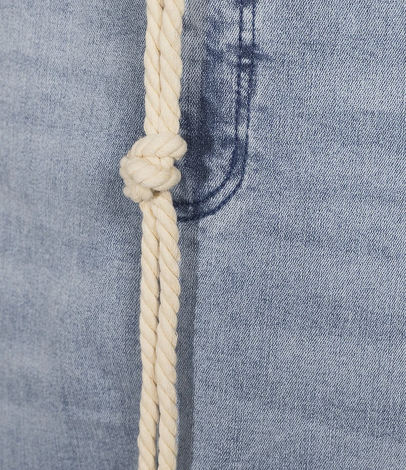 John Mark Denim Shark Bite Hem Fringe Belted Button Front Midi Skirt