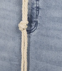 John Mark Denim Shark Bite Hem Fringe Belted Button Front Midi Skirt