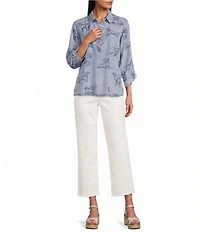 John Mark Dog Embroidered Wire Collar 3/4 Cinched Sleeve Tunic