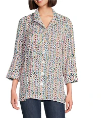 John Mark Printed Wire Collar 3/4 Sleeve Button-Front Camp Shirt