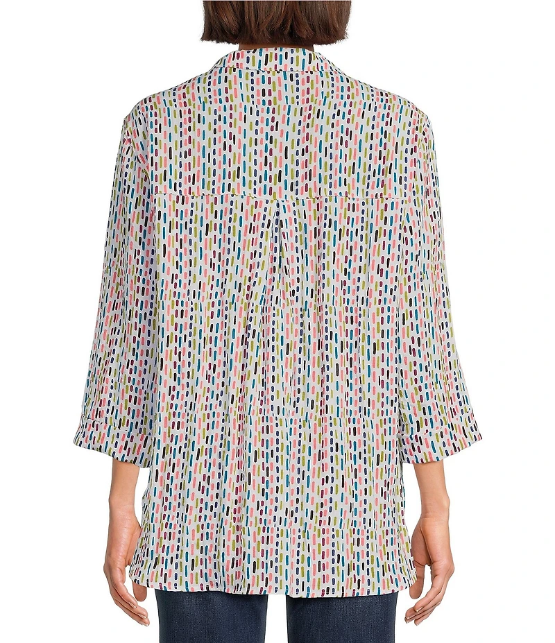 John Mark Printed Wire Collar 3/4 Sleeve Button-Front Camp Shirt