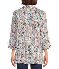 John Mark Printed Wire Collar 3/4 Sleeve Button-Front Camp Shirt