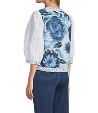 John Mark Embroidered Band Collar 3/4 Sleeve Open-Front Reversible Jacket