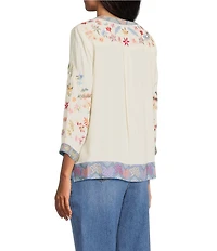 John Mark Embroidered Banded Collar 3/4 Sleeve Tunic