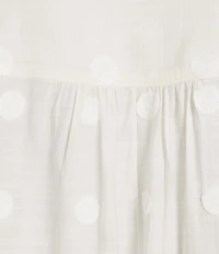 John Mark Embroidered Dots Tassel Trim Point Collar 3/4 Sleeve Button Tie-Front Blouse