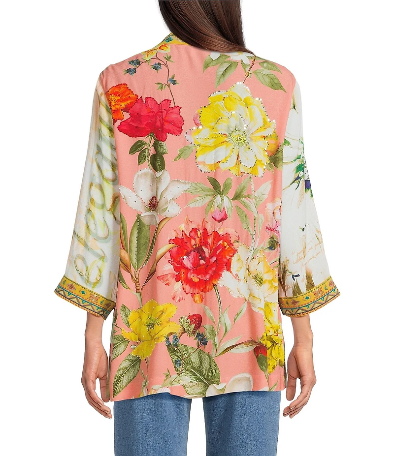 John Mark Embroidered Floral Abstract Kimono