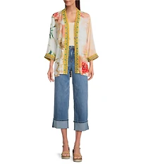John Mark Embroidered Floral Abstract Kimono