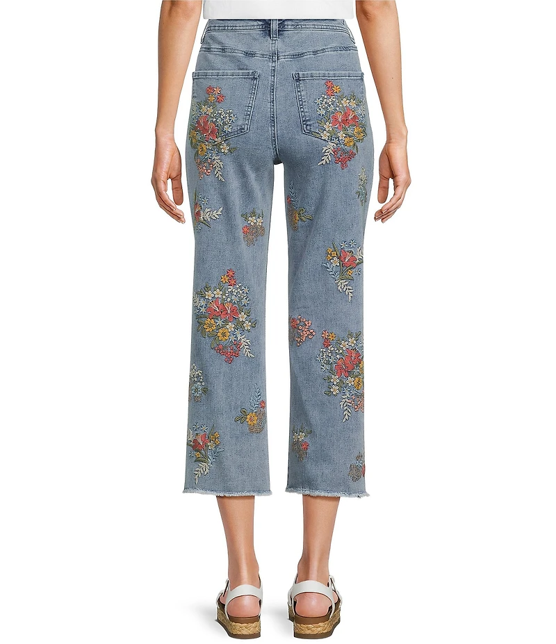 John Mark Embroidered Floral Flare Crop Jeans