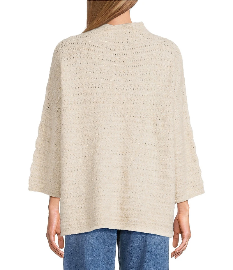 John Mark Embroidered Floral Mock Neck 3/4 Sleeve Popover Sweater