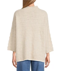 John Mark Embroidered Floral Mock Neck 3/4 Sleeve Popover Sweater