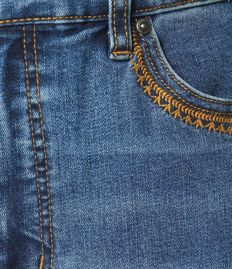John Mark Embroidered Front Slit Midi Denim Skirt
