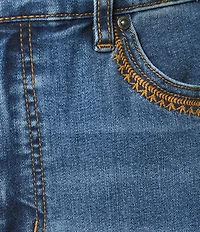 John Mark Embroidered Front Slit Midi Denim Skirt