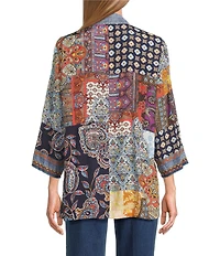 John Mark Embroidered Patchwork 3/4 Sleeve Open Front Kimono