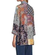 John Mark Embroidered Patchwork 3/4 Sleeve Open Front Kimono