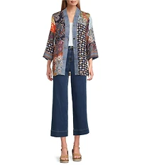 John Mark Embroidered Patchwork 3/4 Sleeve Open Front Kimono