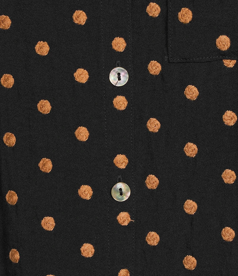 John Mark Embroidered Polka Dot Cinch Tie Sleeve Button Front Tunic