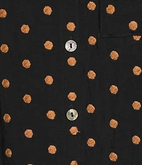 John Mark Embroidered Polka Dot Cinch Tie Sleeve Button Front Tunic