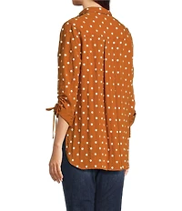 John Mark Embroidered Polka Dot Cinch Tie Sleeve Button Front Tunic