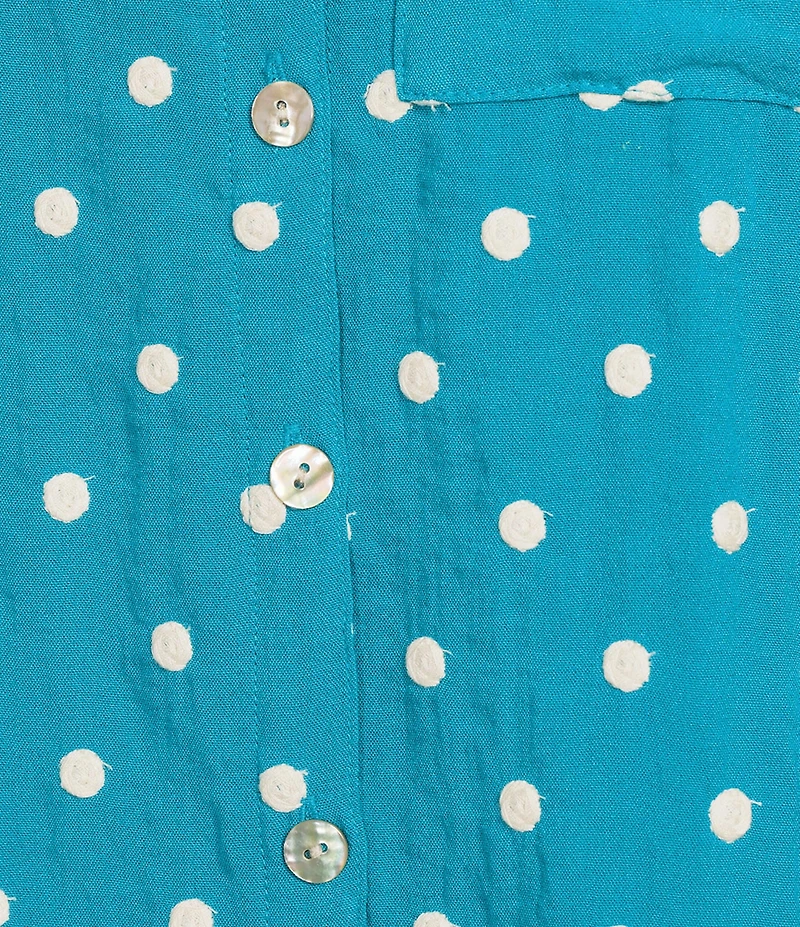 John Mark Embroidered Polka Dot Cinch Tie Sleeve Button Front Tunic