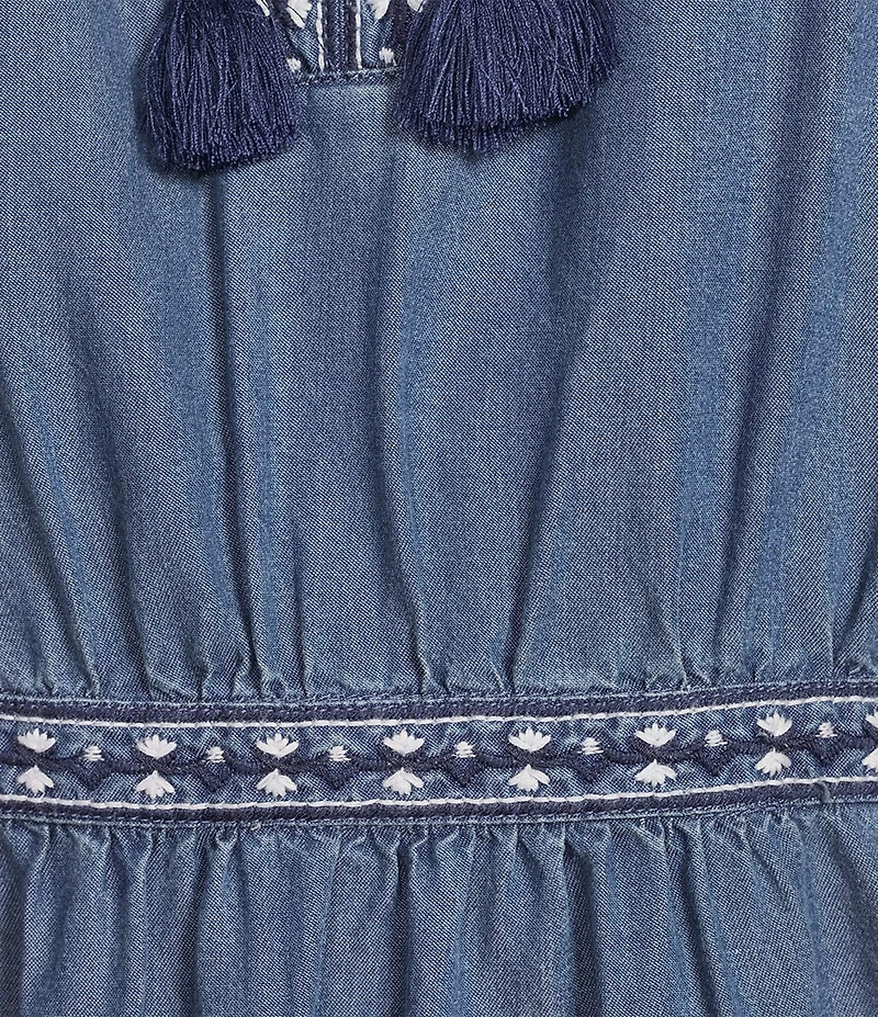 John Mark Embroidered Split V-Neck 3/4 Flounce Sleeve Tiered Dress