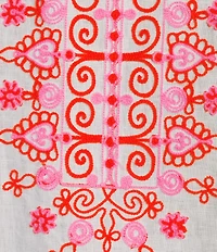John Mark Embroidered Medallion Motif Split V-Neck 3/4 Sleeve Hi-Low Hem Tunic