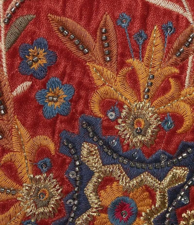 John Mark Embroidered Velvet Beaded Floral And Patchwork Plaid Open Front Vest
