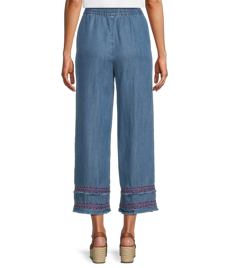 John Mark Embroidered Wide Leg Pull-On Cropped Pants
