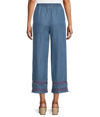 John Mark Embroidered Wide Leg Pull-On Cropped Pants