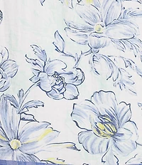 John Mark Floral Butterfly Border Print Point Collar Long Roll-Tab Sleeve Button Front Blouse