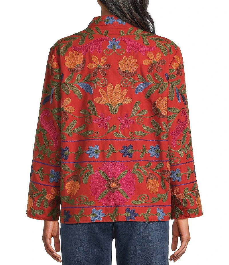 John Mark Floral Embroidered Long Sleeve Open-Front Jacket