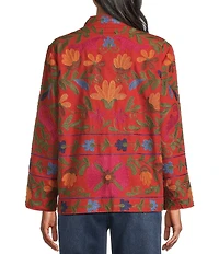 John Mark Floral Embroidered Long Sleeve Open-Front Jacket