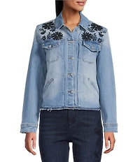 John Mark Floral Embroidered Notch Collar Long Sleeve Button Front Jacket