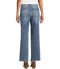 John Mark Floral Embroidered Released Frayed Hem Wide Leg Jeans