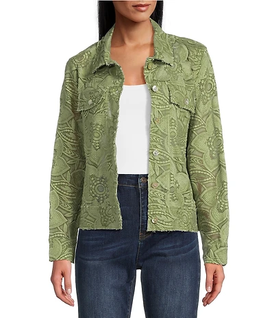 John Mark Floral Lace Embroidered Point Collar Long Sleeve Jacket