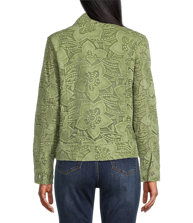 John Mark Floral Lace Embroidered Point Collar Long Sleeve Jacket