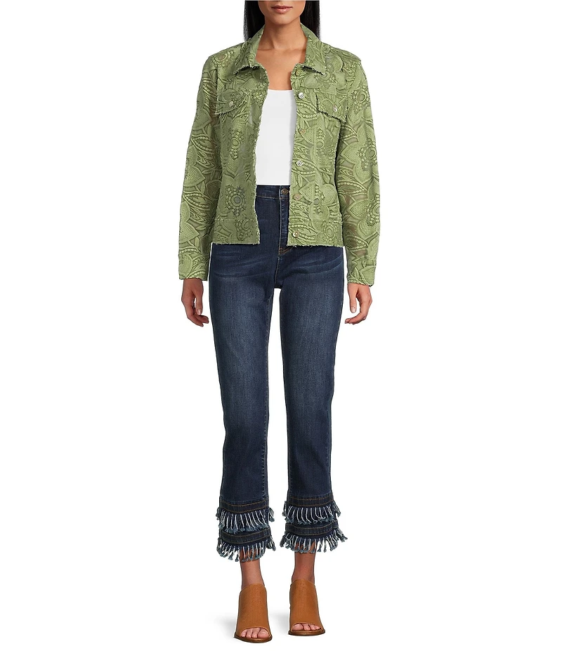John Mark Floral Lace Embroidered Point Collar Long Sleeve Jacket