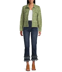 John Mark Floral Lace Embroidered Point Collar Long Sleeve Jacket